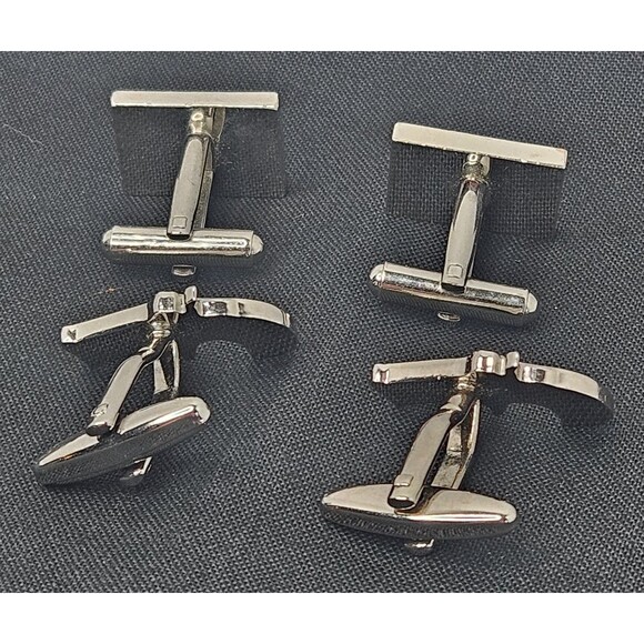 Two Pairs Ace Of Spades Cards And Revolver Silver Plated Cufflinks Lot - Picture 3 of 3